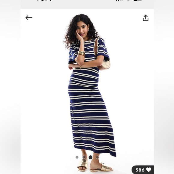 ASOS crew neck midaxi t shirt dress in navy stripe - Picture 4 of 4